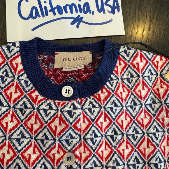 Toddler Red, White, Blue Cardigan Wool 24 Months - Picture 3 of 6